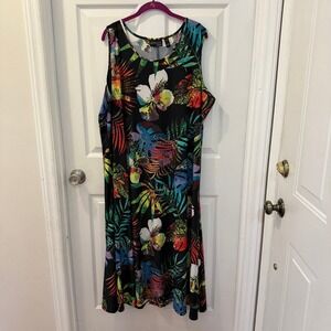 Attitudes by Renee Women 3XP Tropical Maxi Beach Dress Colorful Liquid Jersey